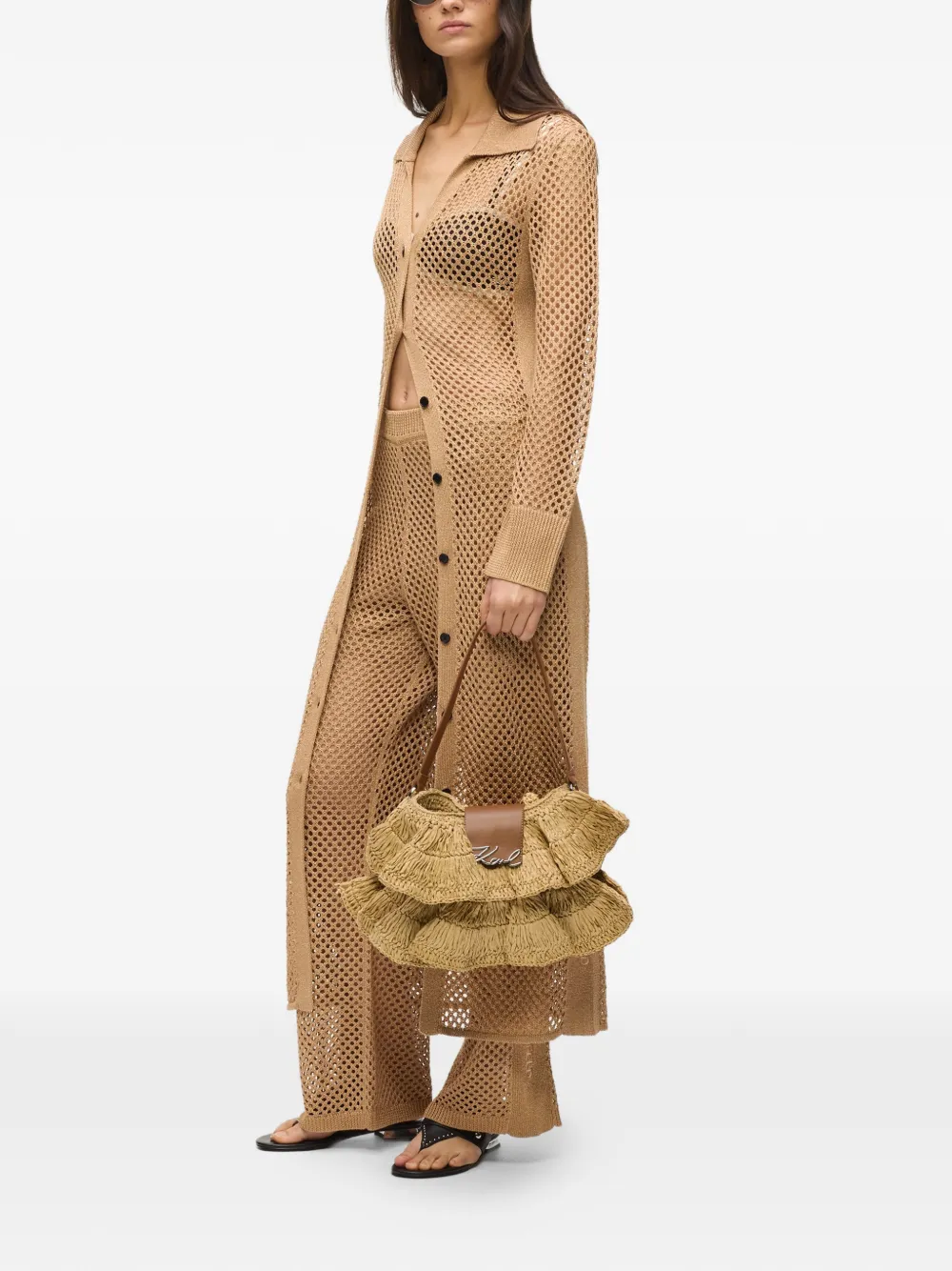  Karl Lagerfeld Raffia Ruffle Shoulder Bag - Neutrals 