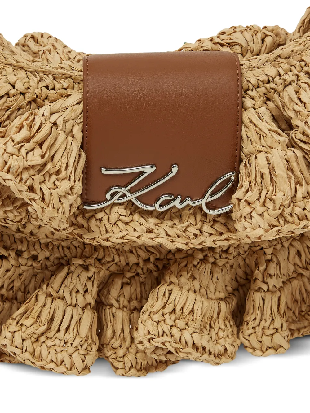 Karl Lagerfeld Raffia schoudertas met ruches Beige