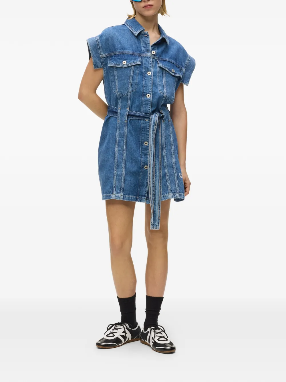 Karl Lagerfeld Jeans Mini-jurk met ceintuur Blauw