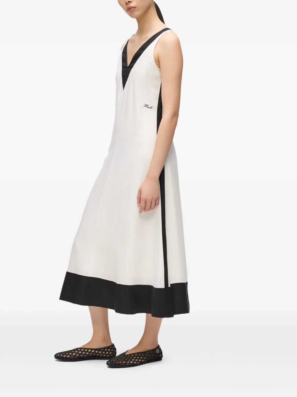 Karl Lagerfeld Monochrome midi-jurk met V-hals Wit