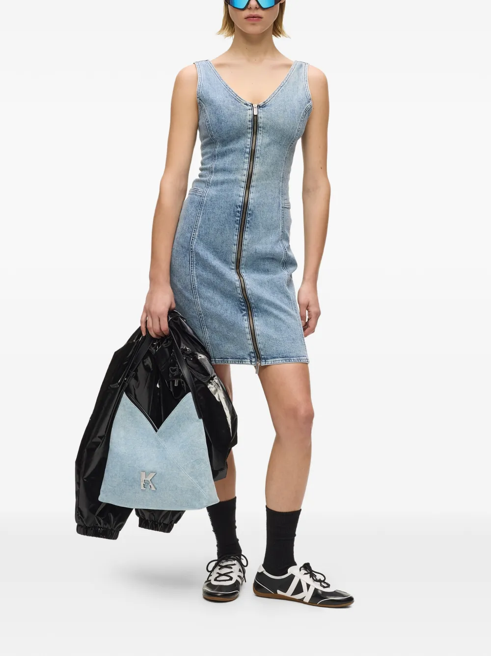 Karl Lagerfeld Jeans Mini-jurk met V-hals Blauw