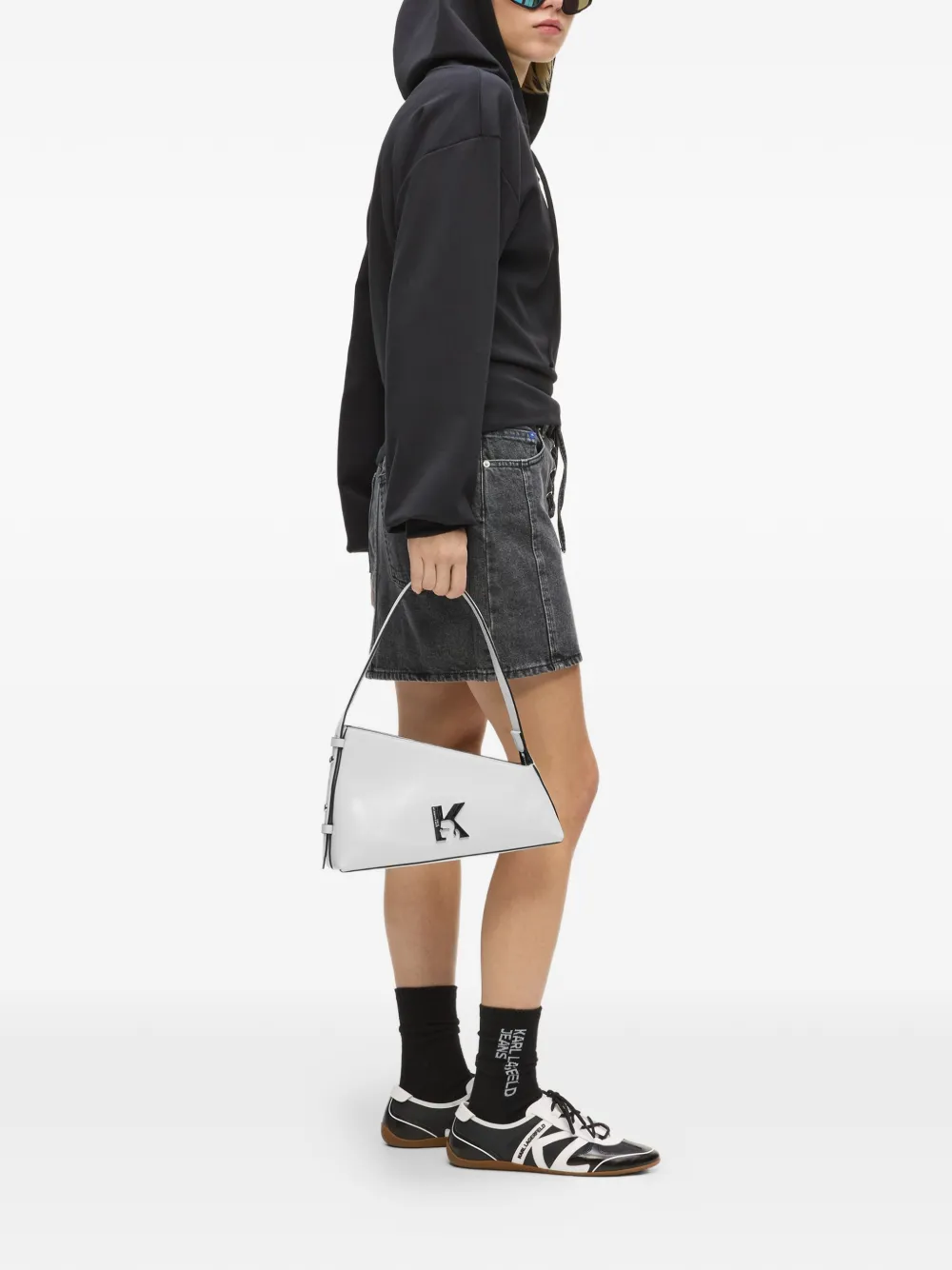  Karl Lagerfeld Jeans Geo Leather Shoulder Bag - White 
