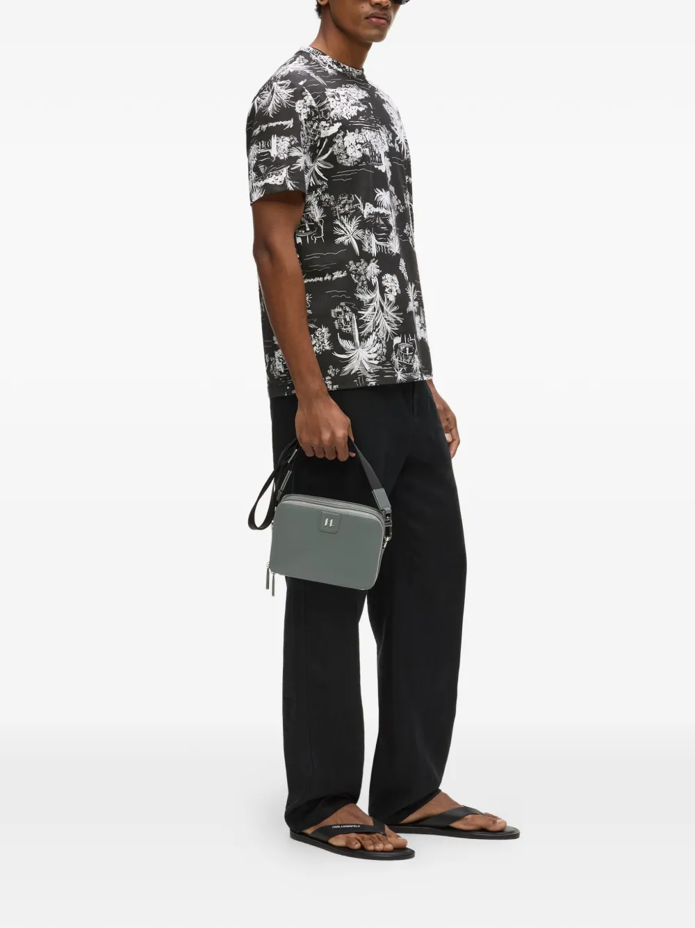 Karl Lagerfeld Monogram Leather Messenger Bag - Green 
