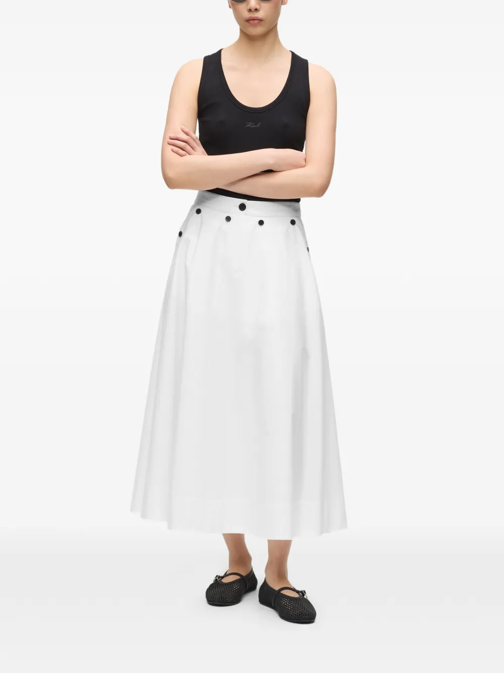  Karl Lagerfeld Button Midi Skirt - White 