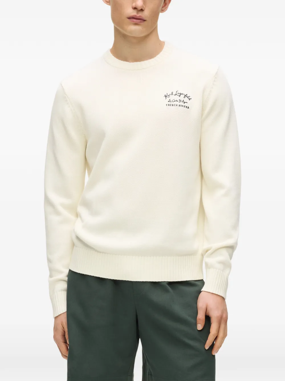  Karl Lagerfeld Côte D'azur Logo-embroidered Sweater - Neutrals 