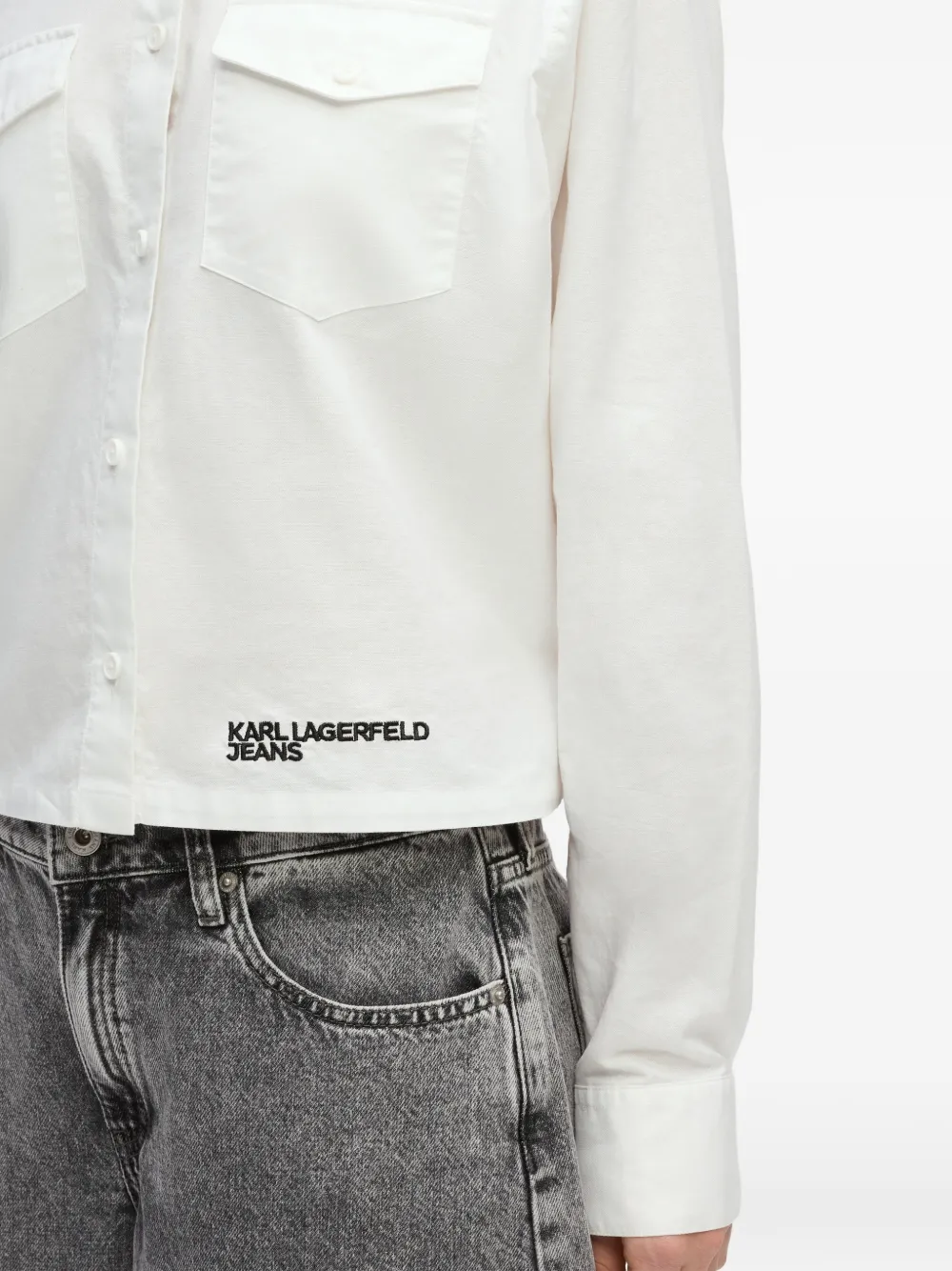 Karl Lagerfeld Jeans Blouse met klepzak en logo Wit