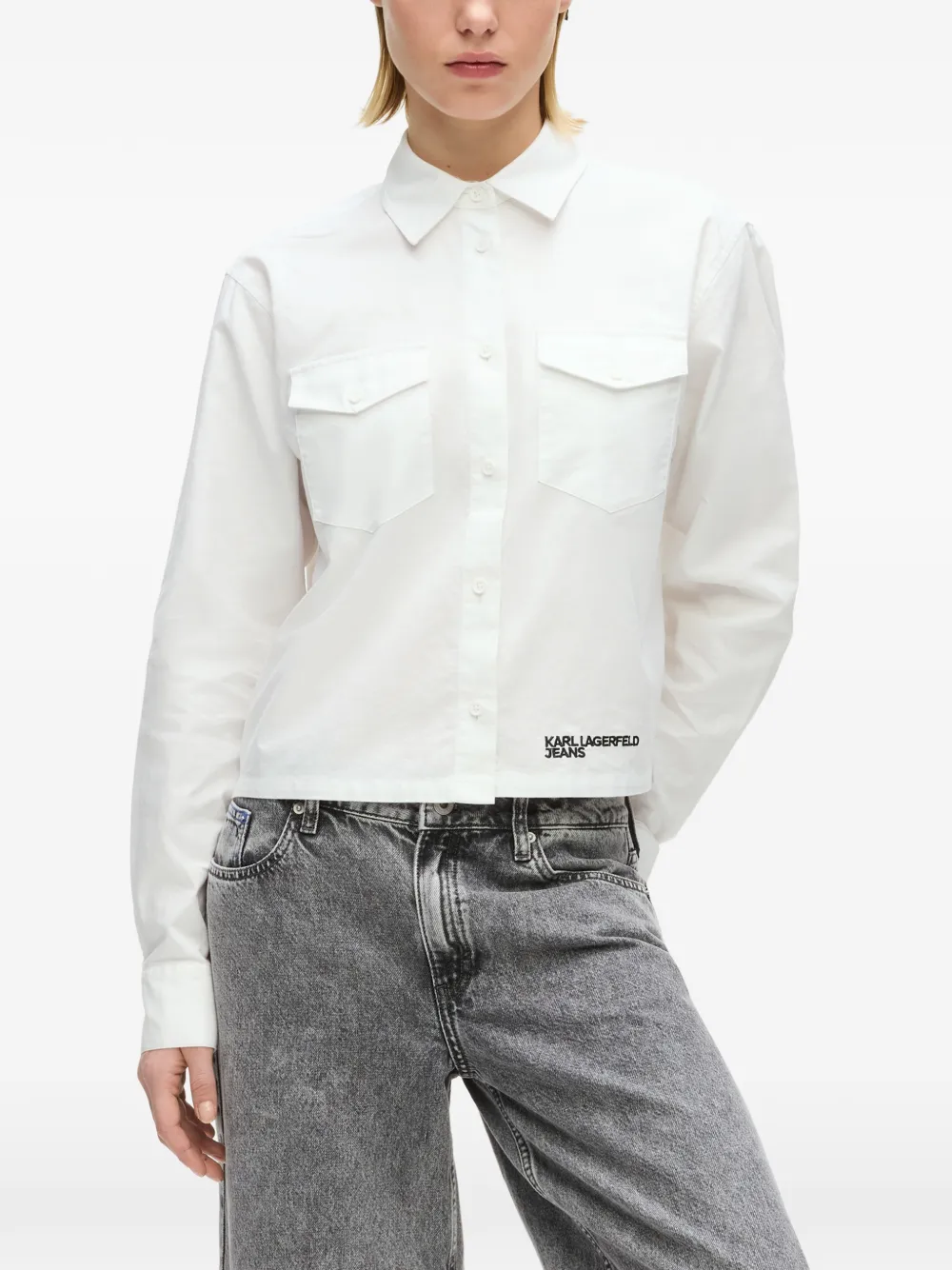 Karl Lagerfeld Jeans Blouse met klepzak en logo Wit
