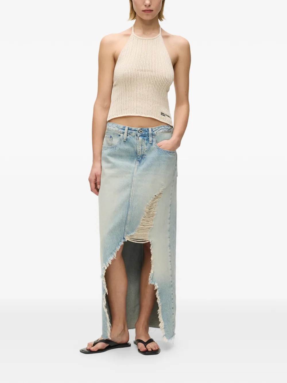  Karl Lagerfeld Jeans Frayed Denim Maxi Skirt - Blue 