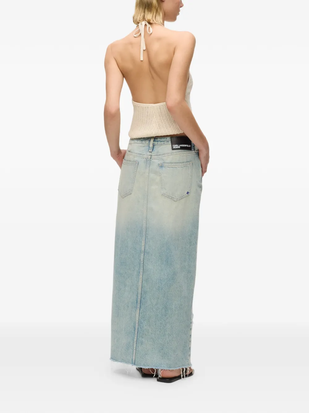  Karl Lagerfeld Jeans Frayed Denim Maxi Skirt - Blue 