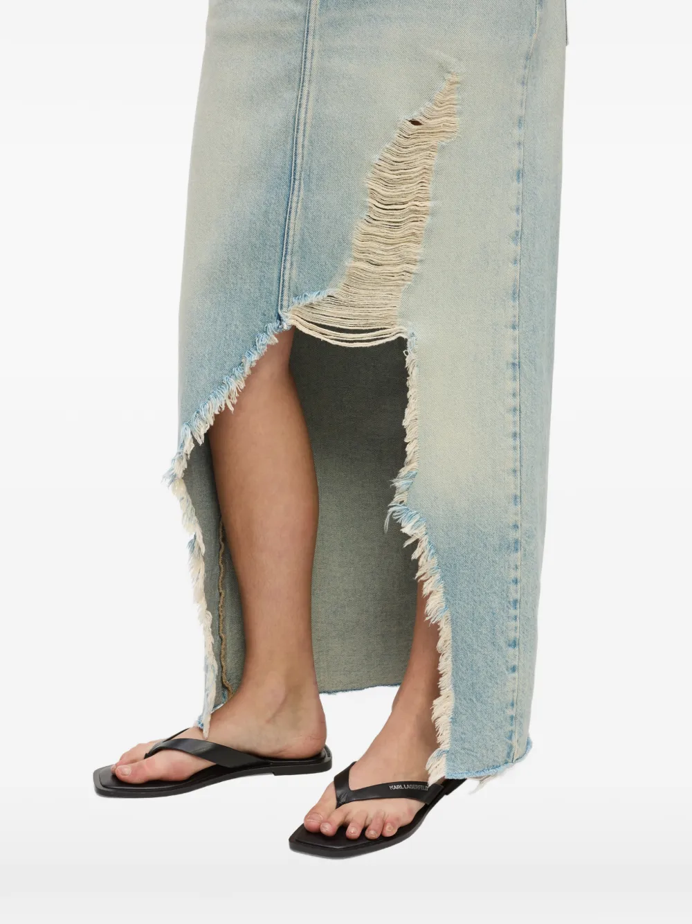 Karl Lagerfeld Jeans Denim maxi-rok met franje Blauw