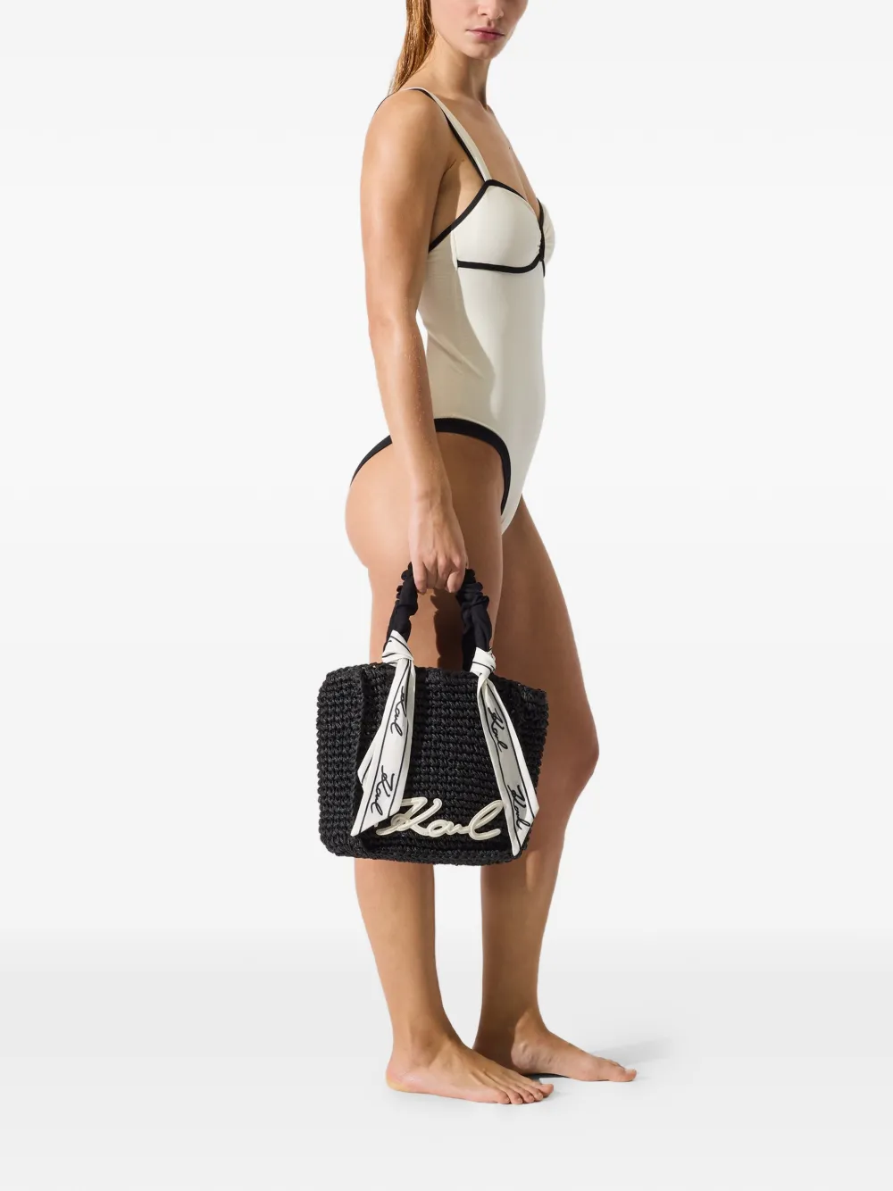 Karl Lagerfeld Signature strandtas met sjaal Zwart
