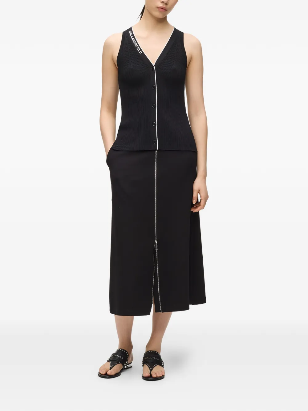 Karl Lagerfeld Gebreide top met logodetail en V-hals Zwart