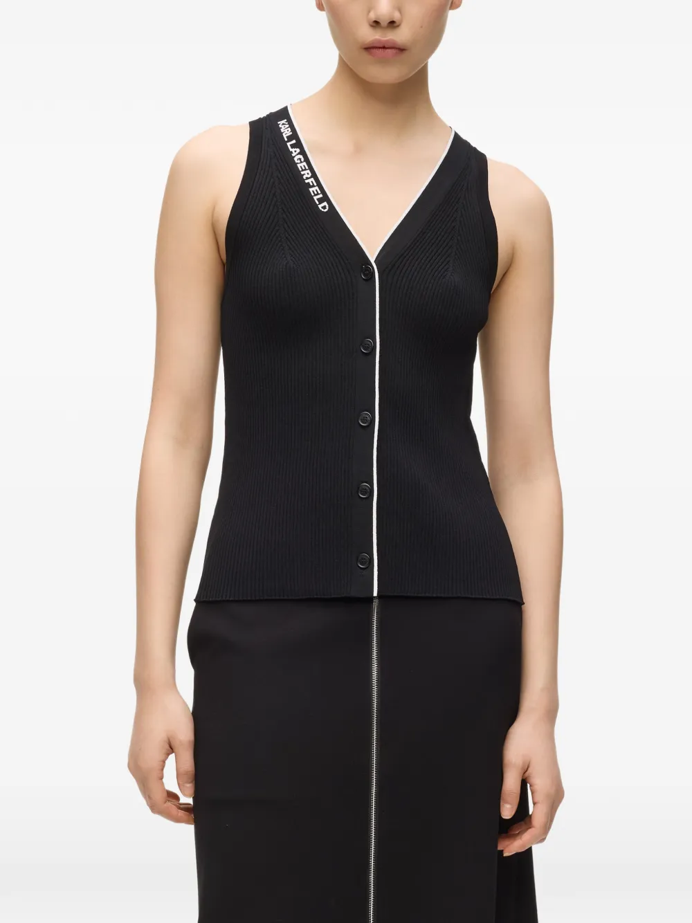 Karl Lagerfeld Gebreide top met logodetail en V-hals Zwart