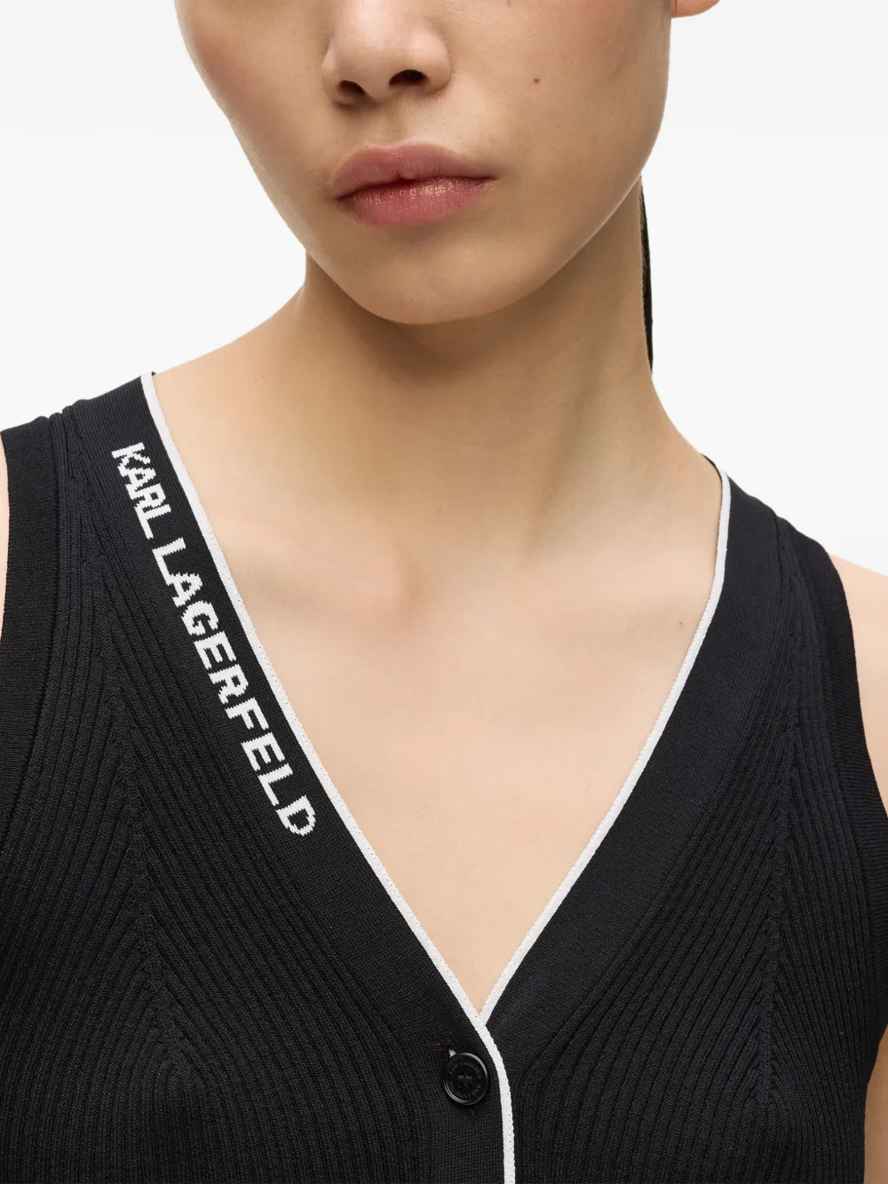 Karl Lagerfeld Gebreide top met logodetail en V-hals Zwart
