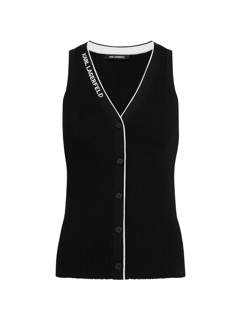 Karl Lagerfeld Ärmelloser Cardigan mit Logo - Schwarz