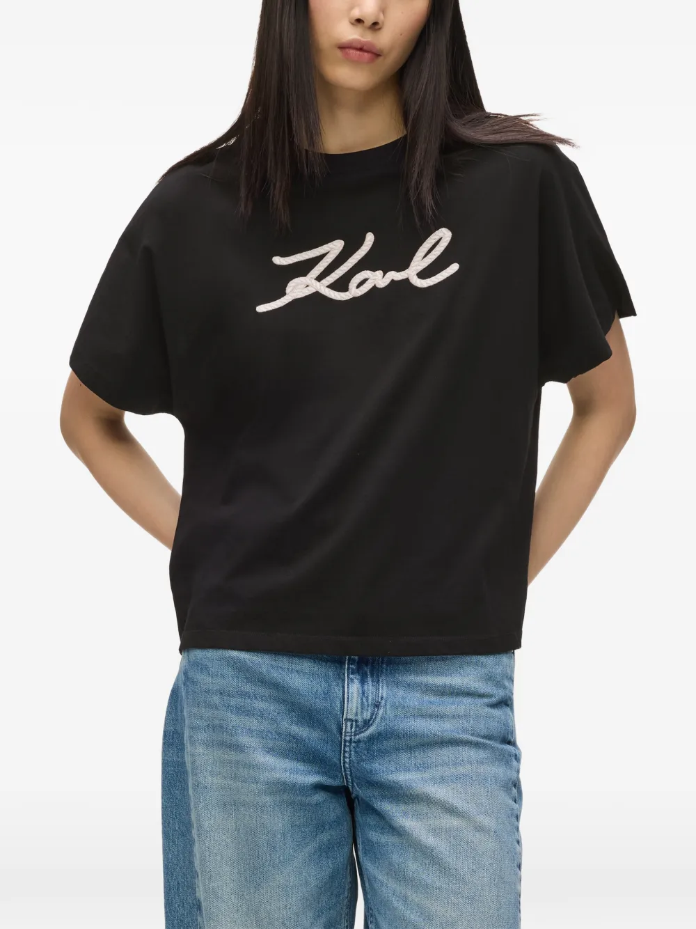 Karl Lagerfeld T-shirt met kenmerkend touw-detail Zwart