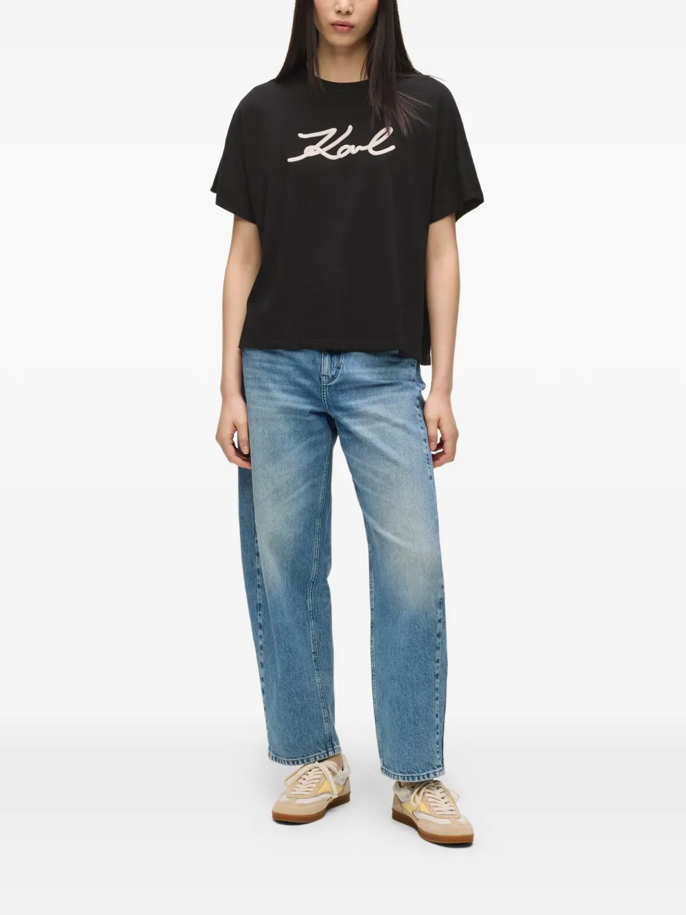 Karl Lagerfeld T-shirt met kenmerkend touw-detail Zwart