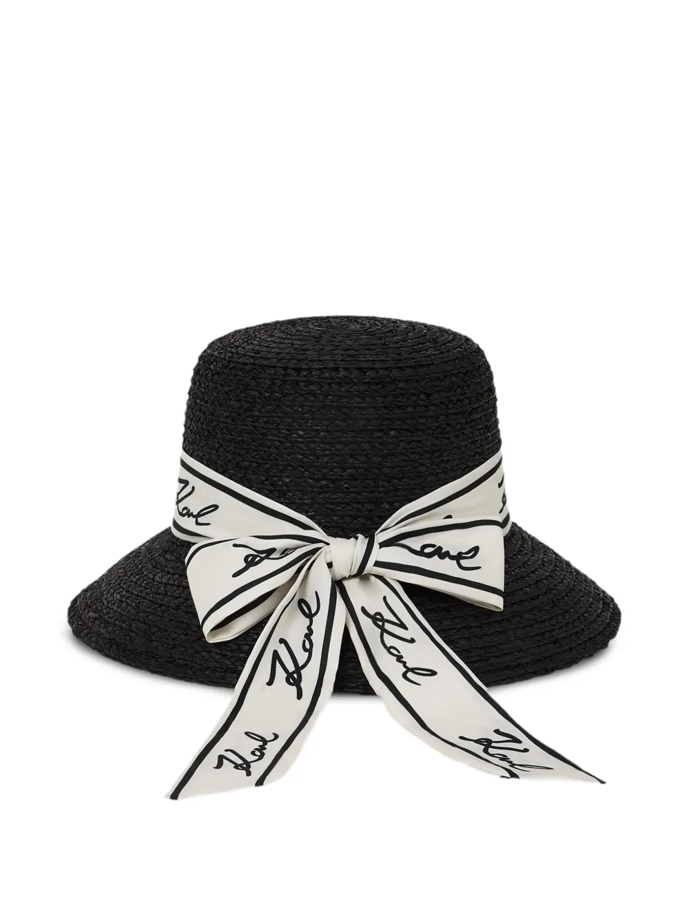  Karl Lagerfeld Signature Raffia Hat - Black 