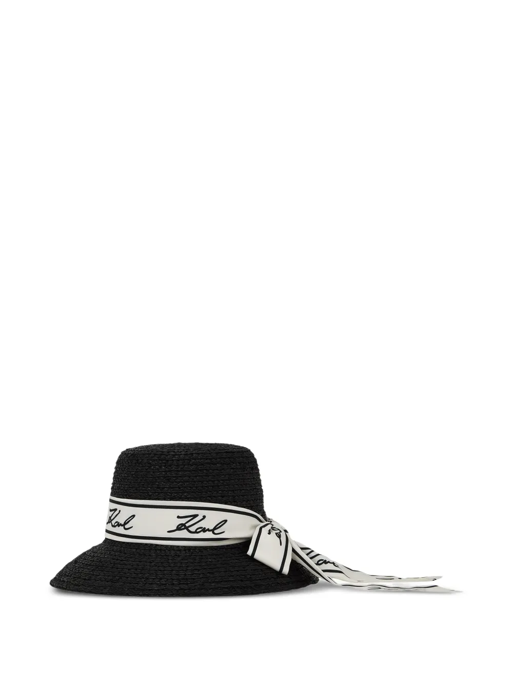  Karl Lagerfeld Signature Raffia Hat - Black 