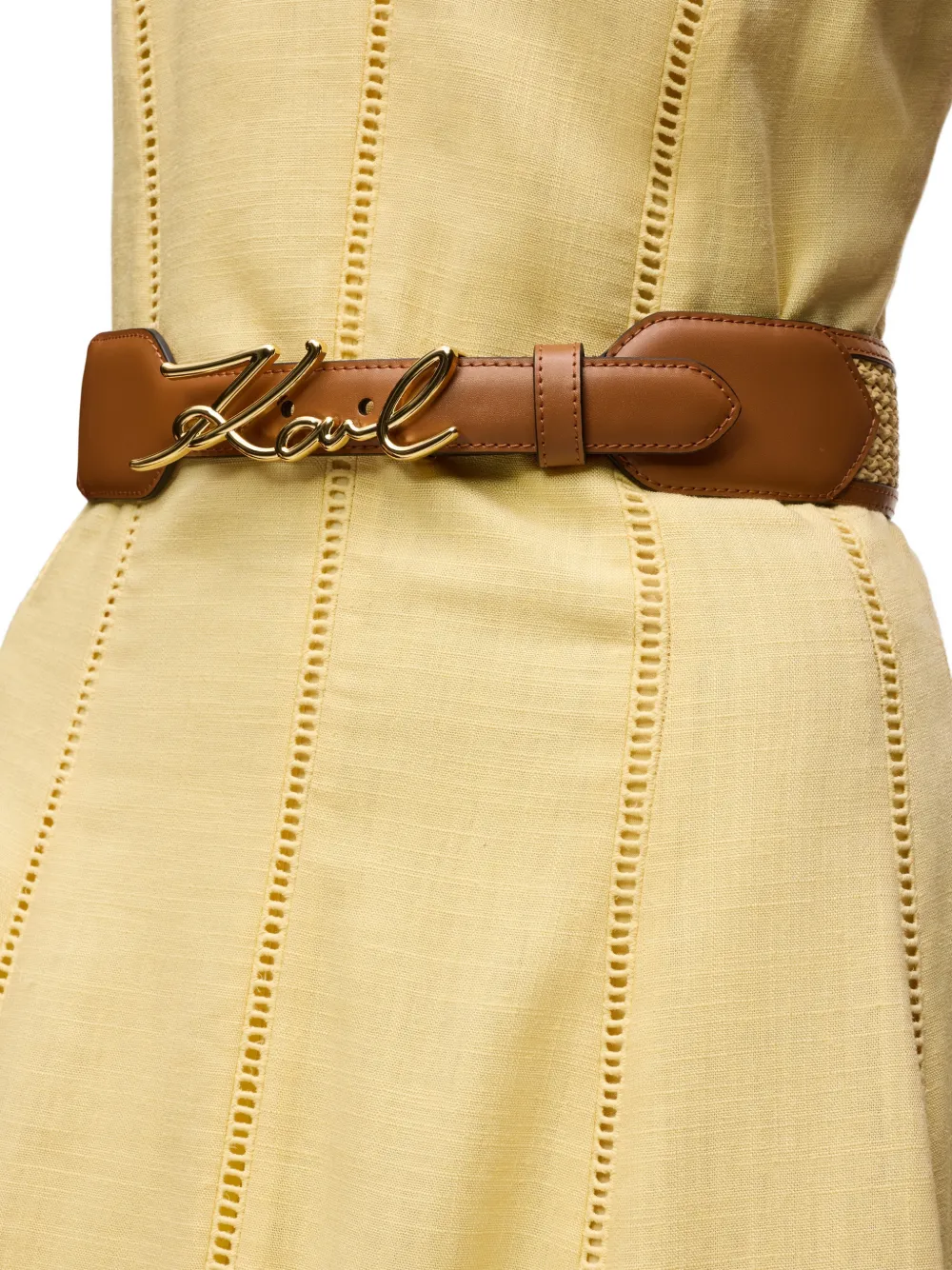 Karl Lagerfeld Medium Signature riem met raffia afwerking Bruin