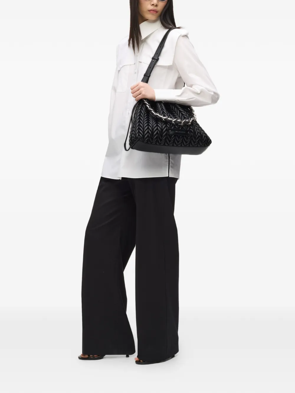  Karl Lagerfeld Medium K/weave Shoulder Bag - Black 
