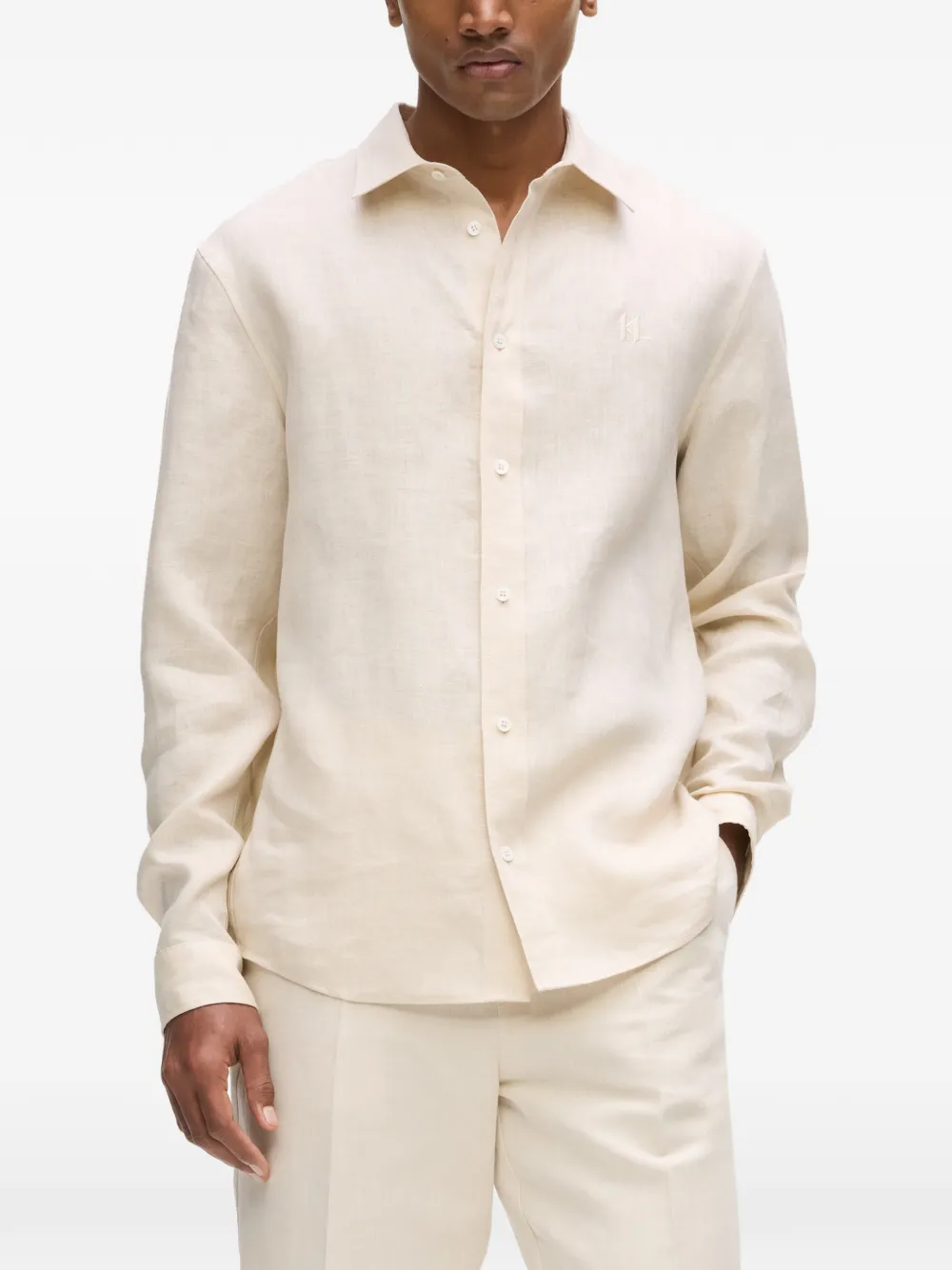 Karl Lagerfeld Linnen overhemd met monogram Beige