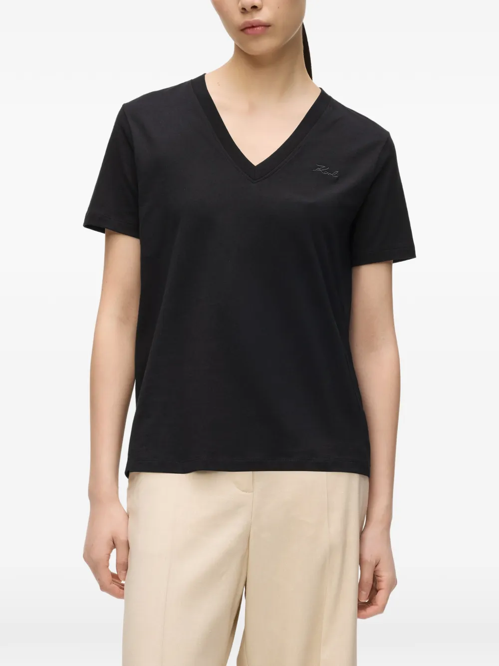 Karl Lagerfeld T-shirt met V-hals Zwart
