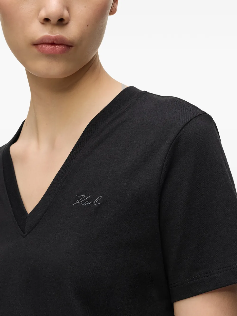 Karl Lagerfeld T-shirt met V-hals Zwart