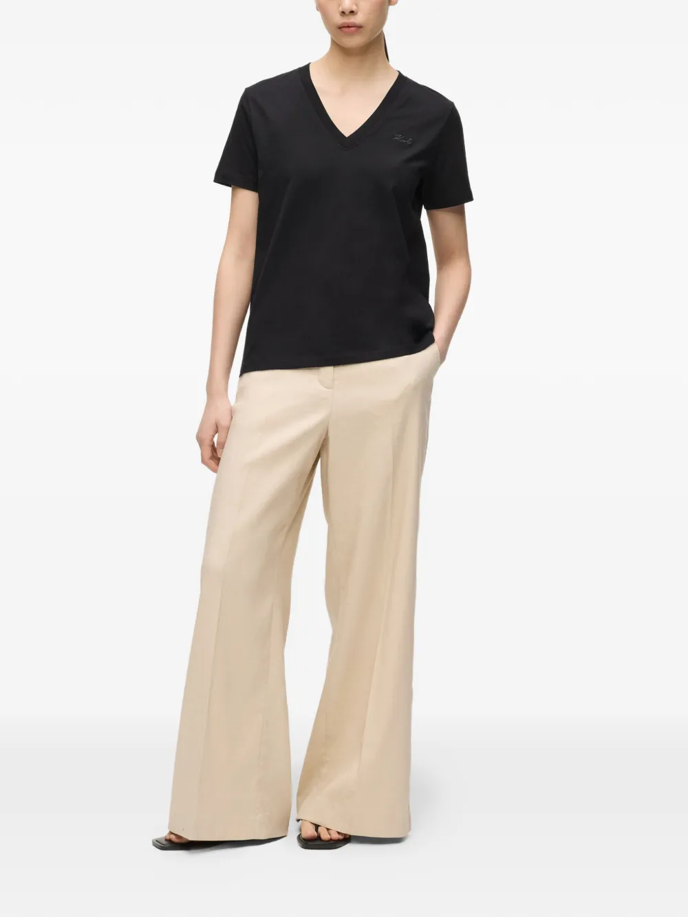 Karl Lagerfeld T-shirt met V-hals Zwart