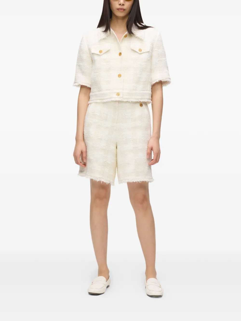  Karl Lagerfeld Fringed-detail Shorts - Neutrals 