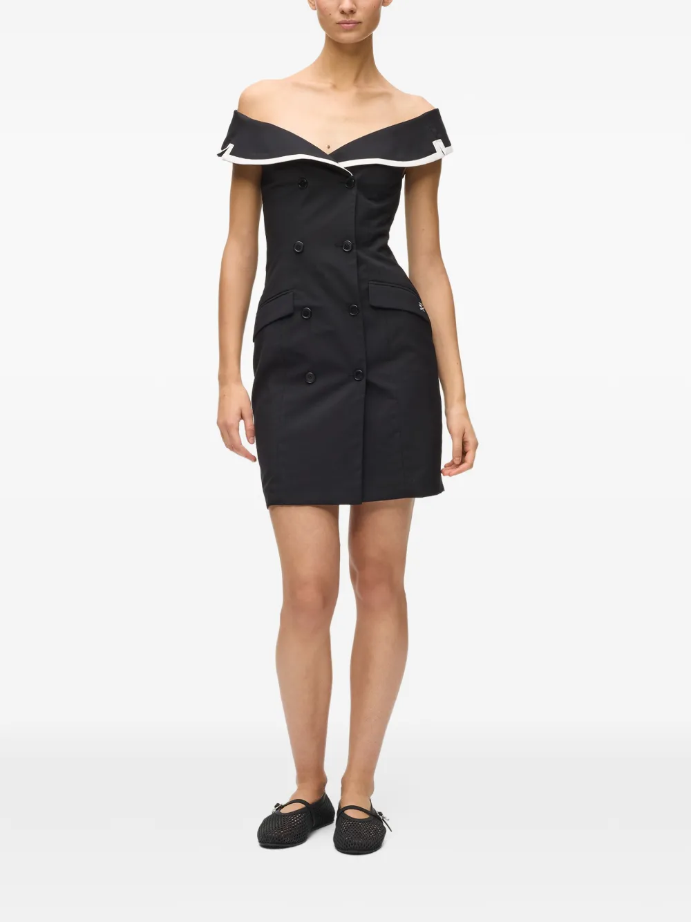 Karl Lagerfeld Off-shoulder jurk met dubbele rij knopen Zwart