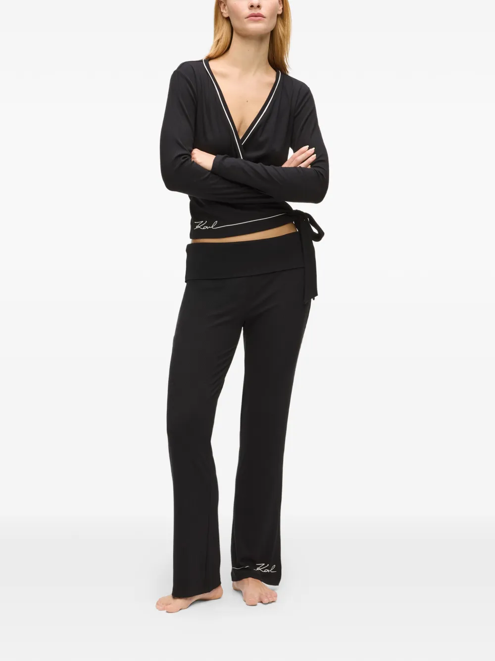 Karl Lagerfeld Signature flared palazzo broek Zwart