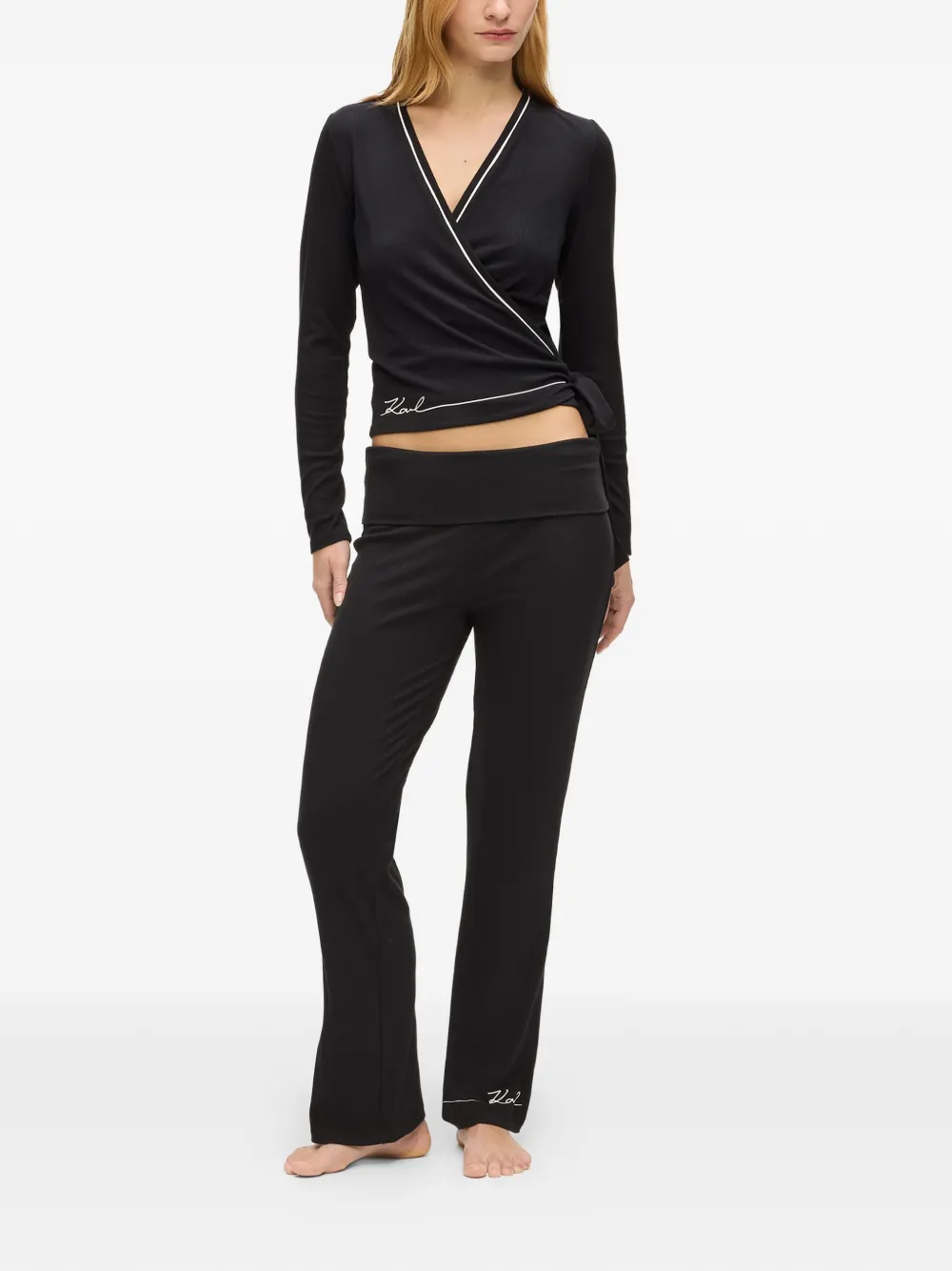 Karl Lagerfeld Signature wikkelblouse Zwart