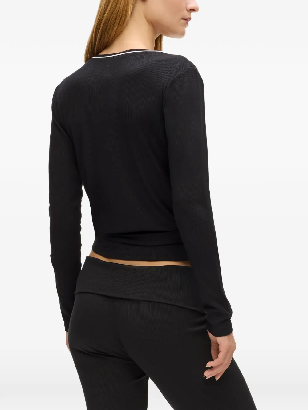 Karl Lagerfeld Signature wikkelblouse Zwart