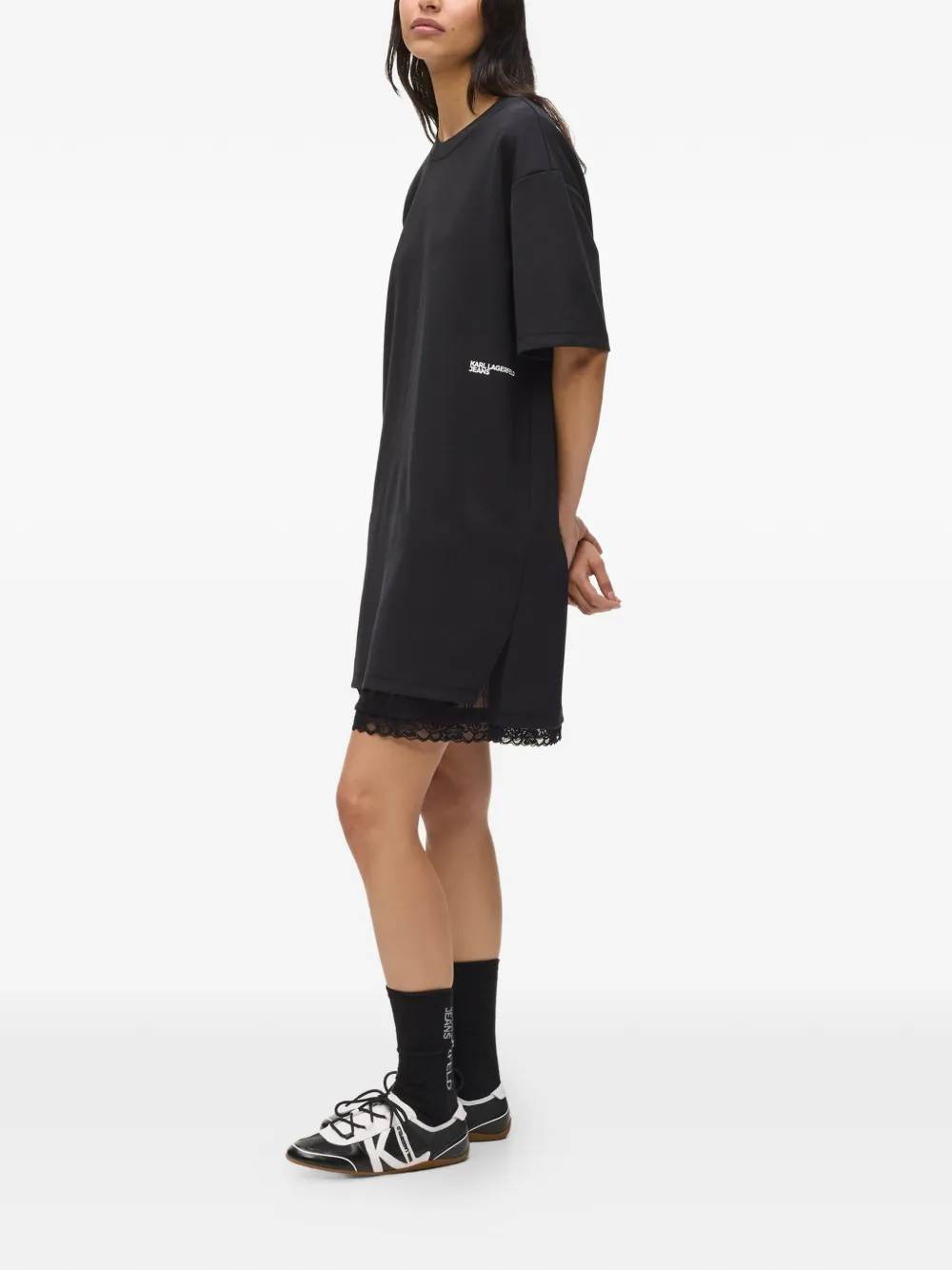 Karl Lagerfeld Jeans Mini-jurk met afwerking van kant Zwart