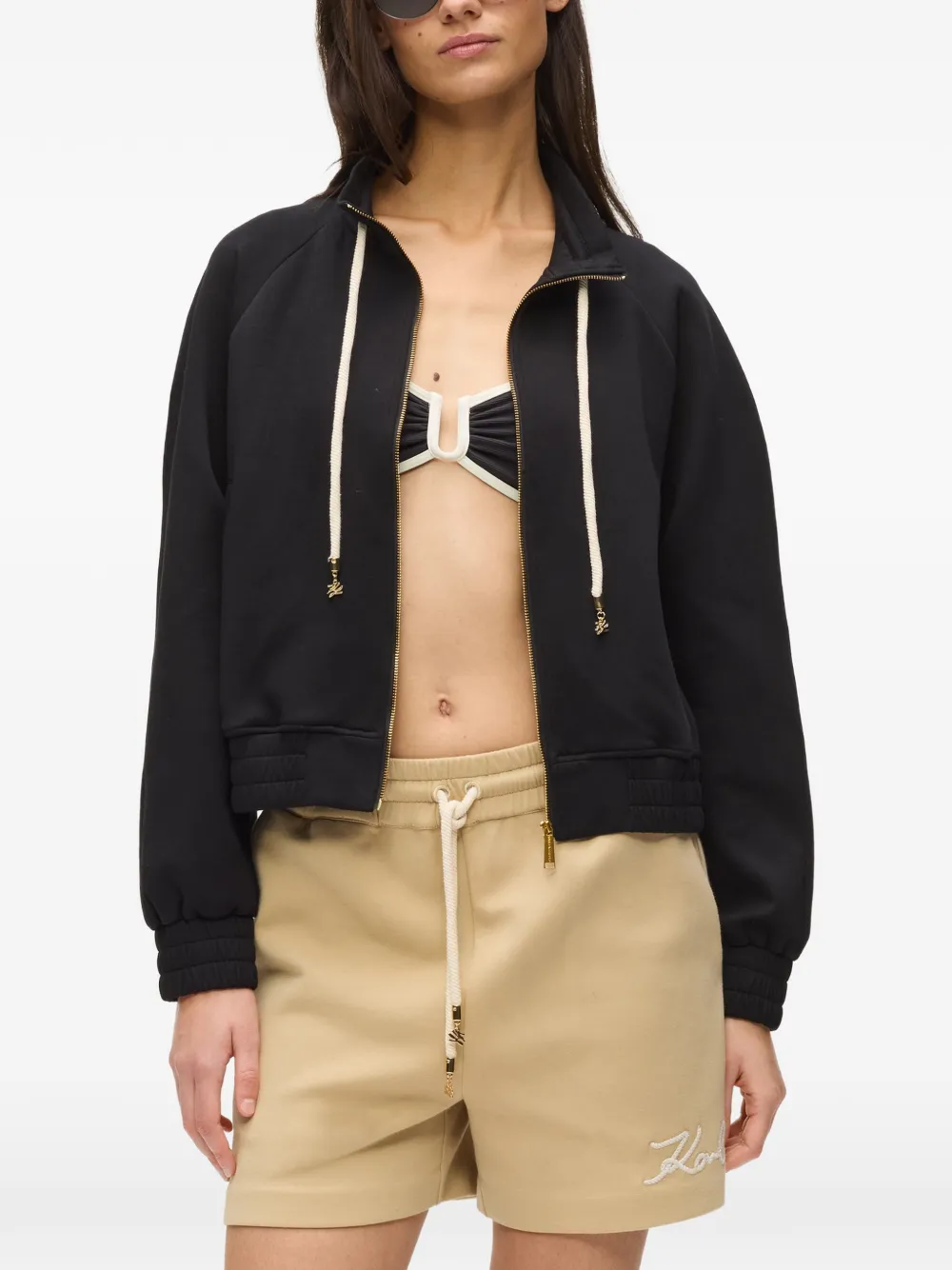 Karl Lagerfeld Felpa con cappuccio, zip e logo - Nero