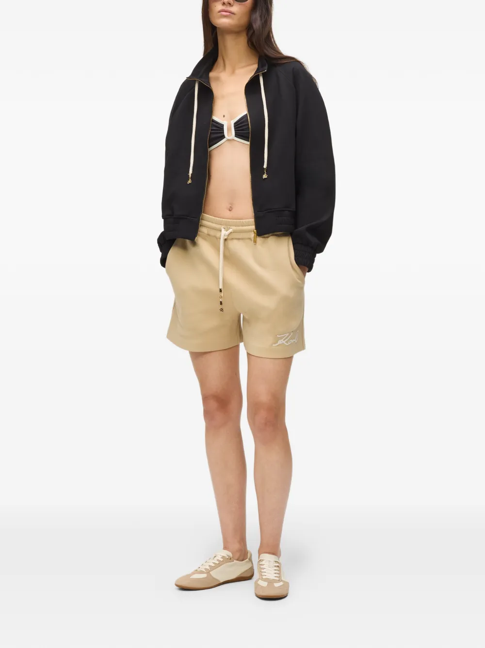 Karl Lagerfeld Sweater met logodetail en rits Zwart