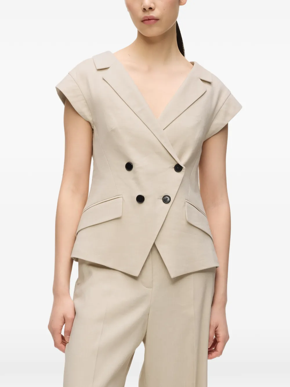 Karl Lagerfeld Top met dubbele rij knopen en korte mouwen Beige