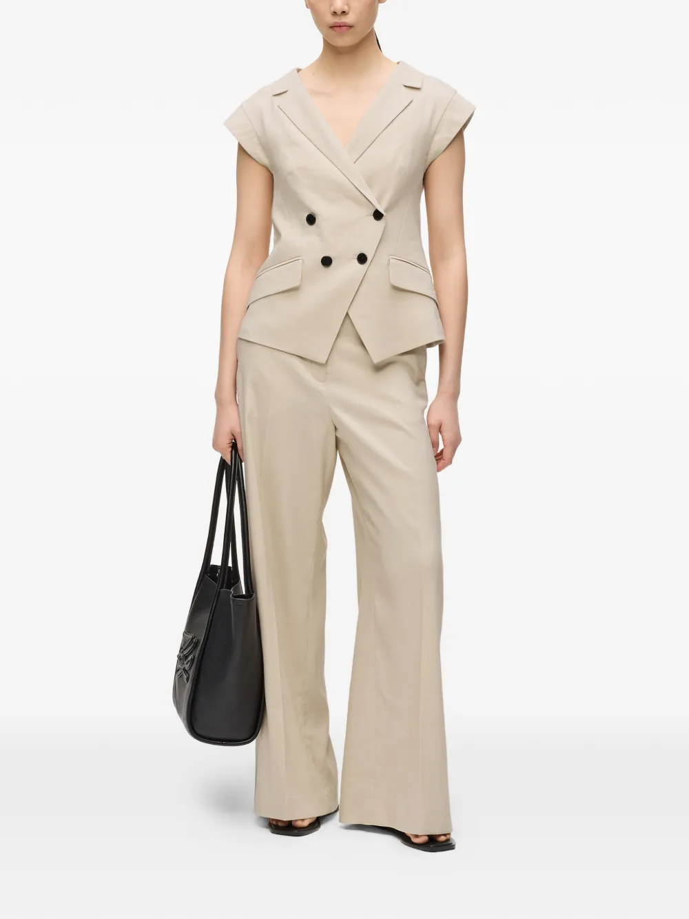 Karl Lagerfeld Top met dubbele rij knopen en korte mouwen Beige