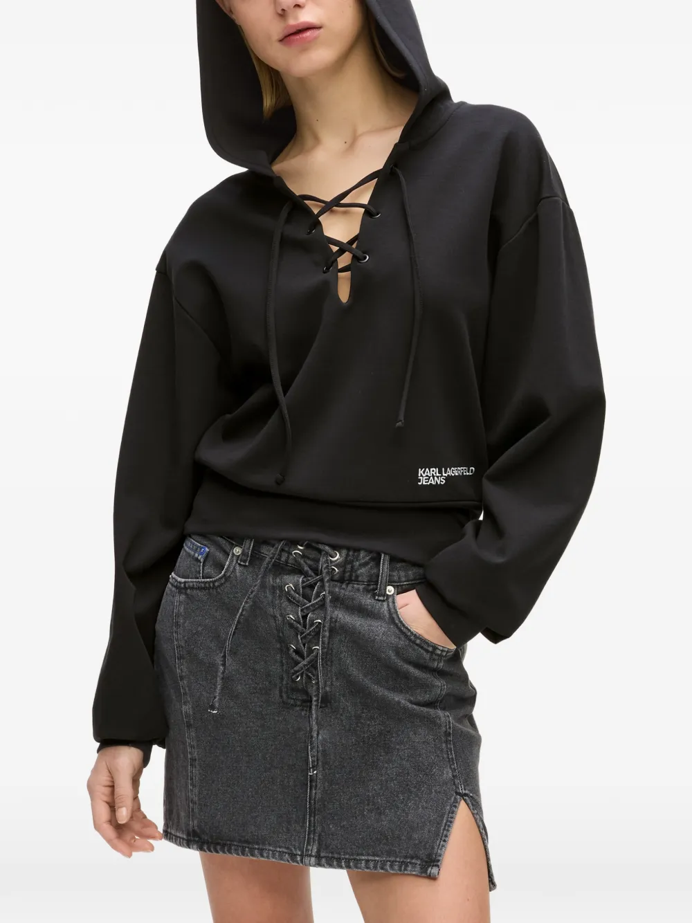 Karl Lagerfeld Jeans Hoodie met veters Zwart