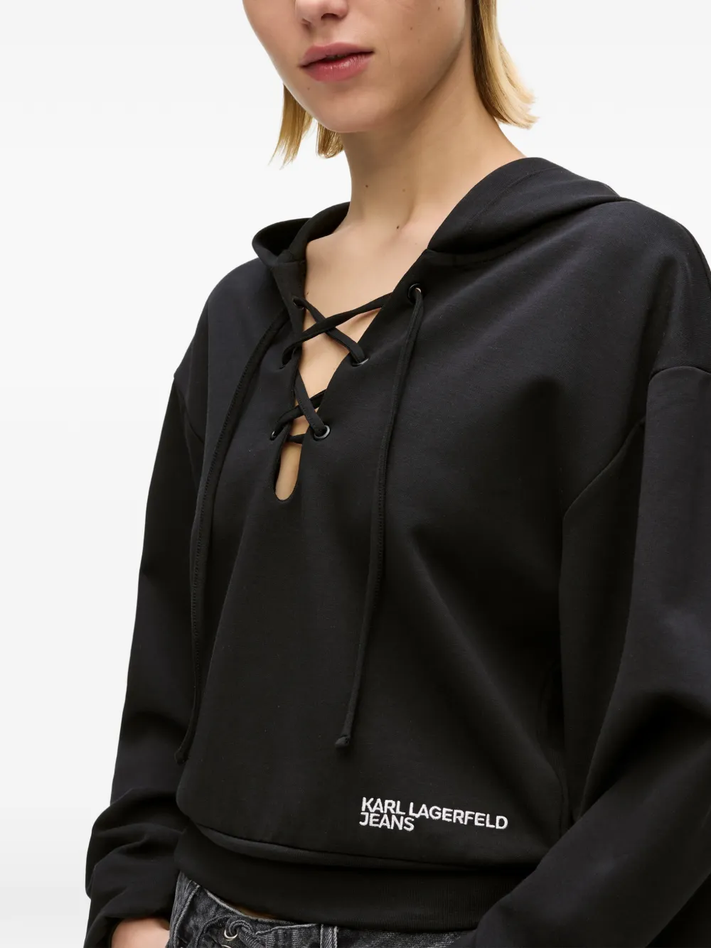 Karl Lagerfeld Jeans Hoodie met veters Zwart
