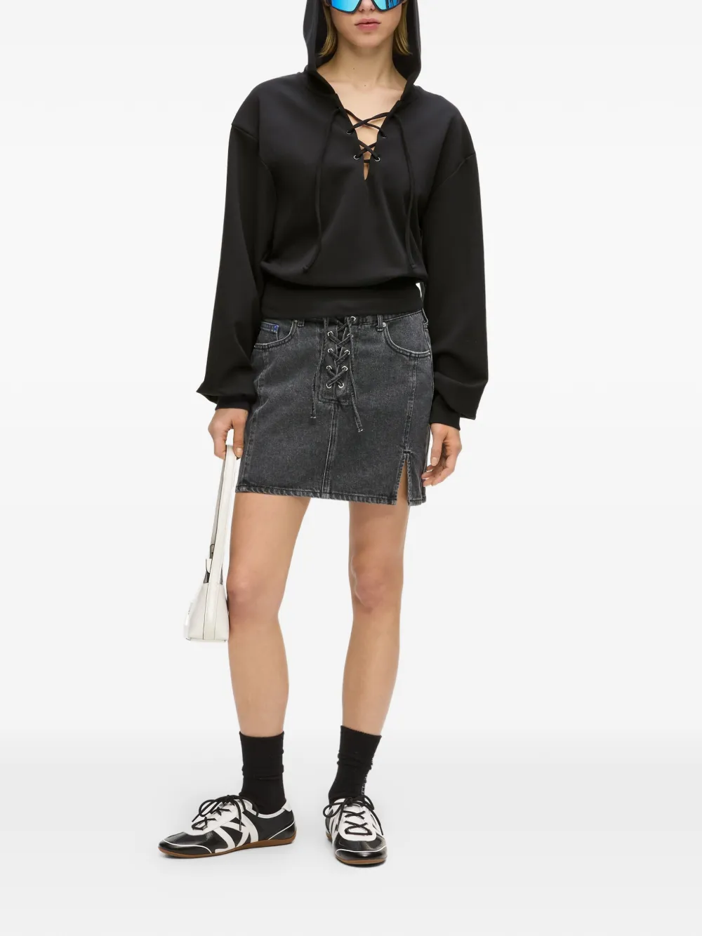 Karl Lagerfeld Jeans Hoodie met veters Zwart