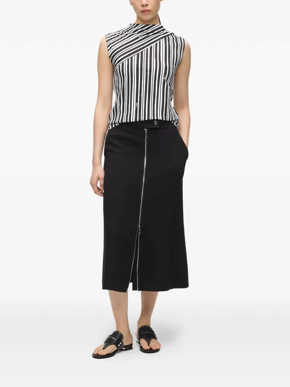  Karl Lagerfeld Striped-pattern Top - Black 