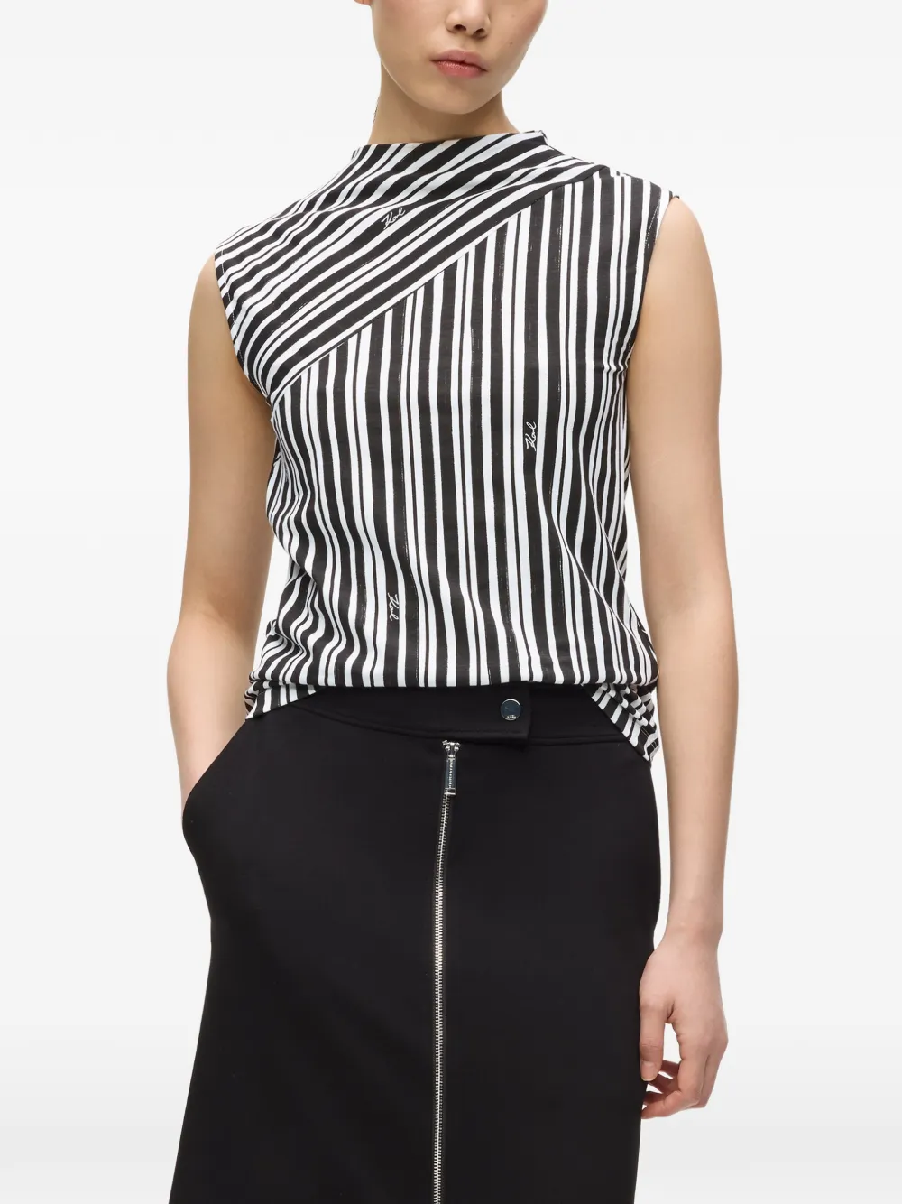  Karl Lagerfeld Striped-pattern Top - Black 