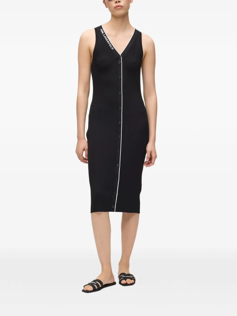 Karl Lagerfeld Midi-jurk met logodetail en knopen Zwart