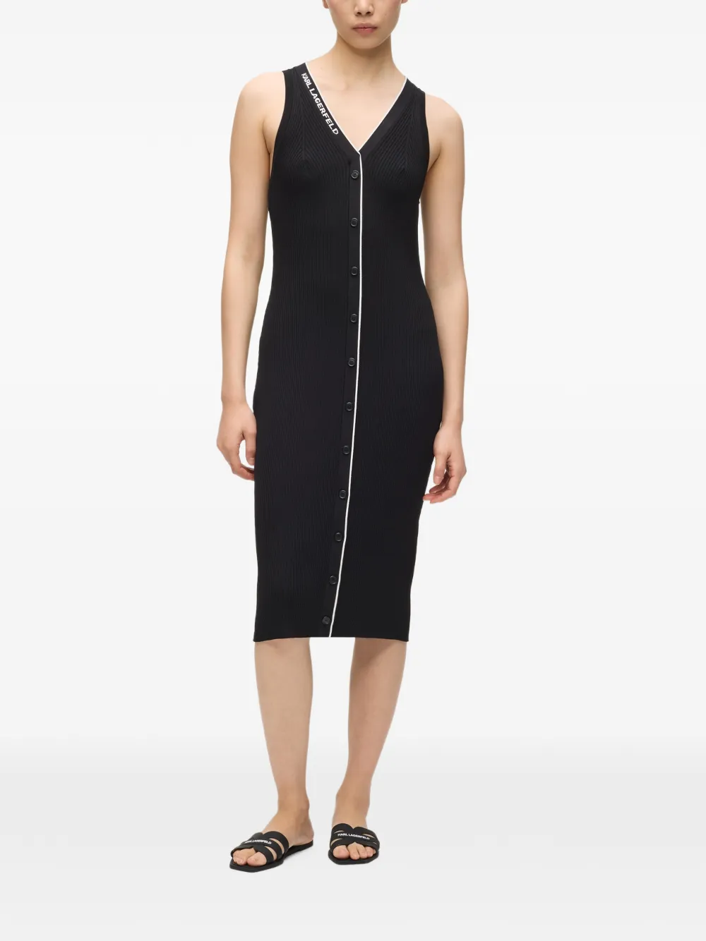 Karl Lagerfeld Midi-jurk met logodetail en knopen Zwart