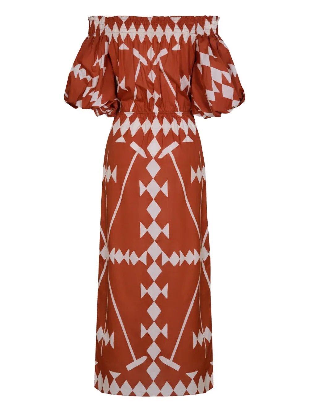 Johanna Ortiz Harbor Hues Off-shoulder Midi Dress In Brown