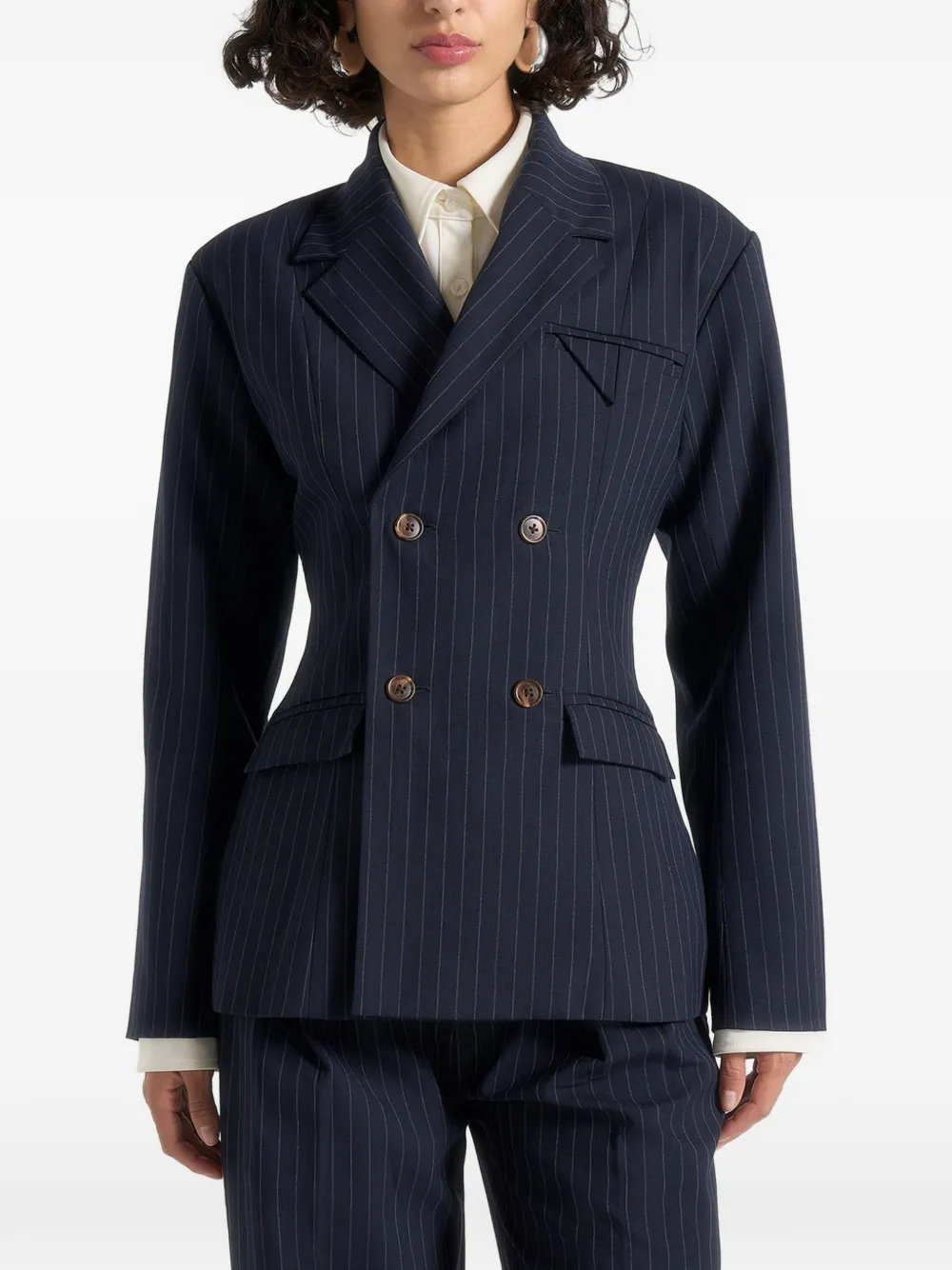 Manière De Voir Maia Pinstripe Double-breasted Blazer In Blue