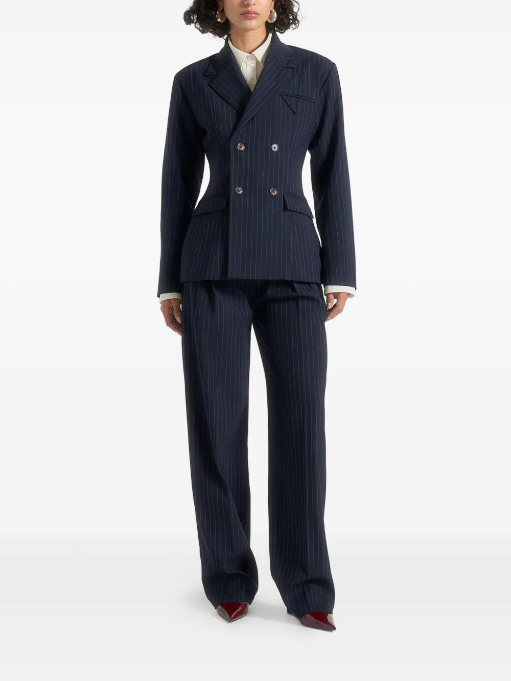 Manière De Voir Maia Pinstripe Double-breasted Blazer In Blue