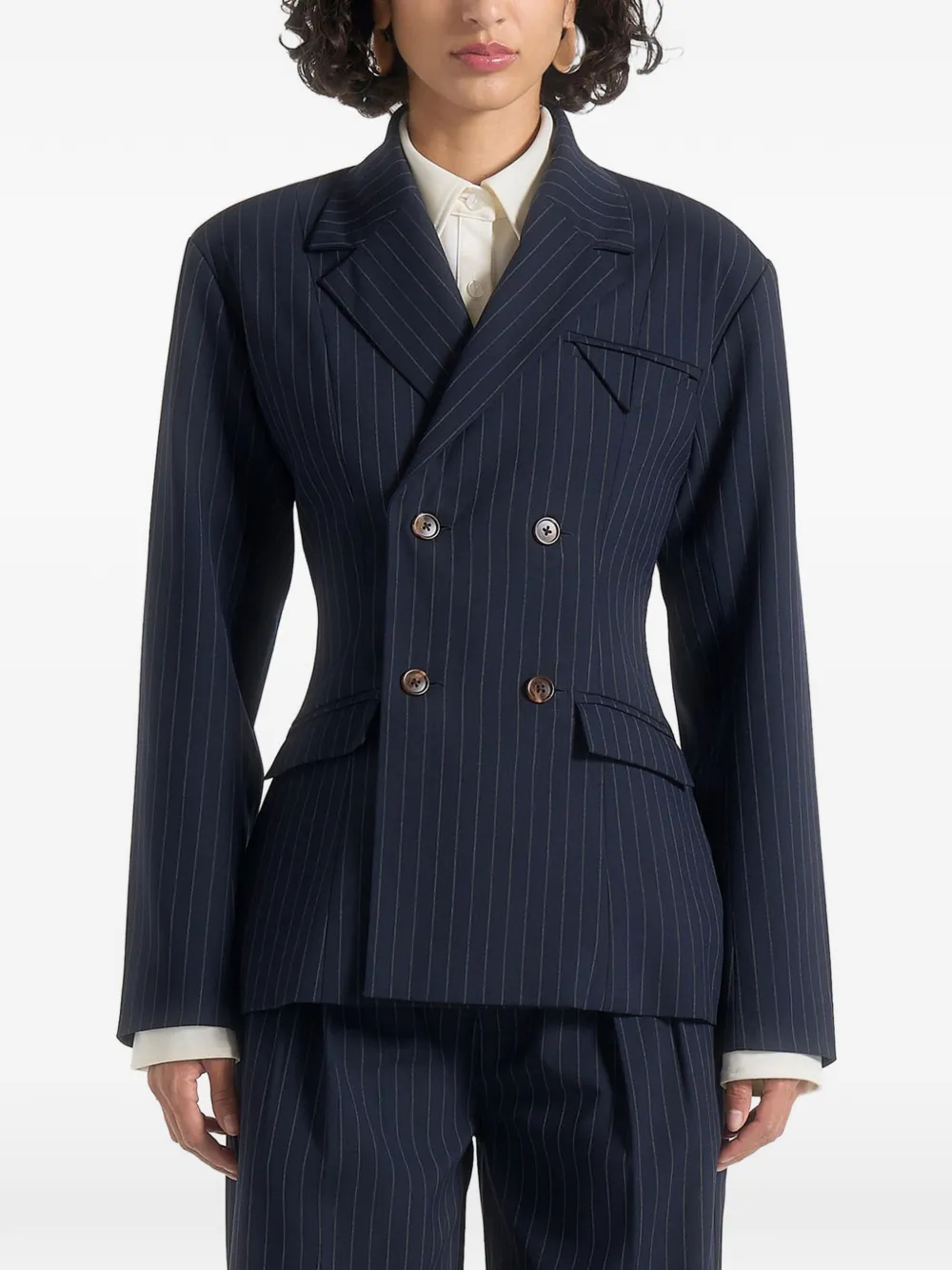 Manière De Voir Maia Pinstripe Double-breasted Blazer In Blue